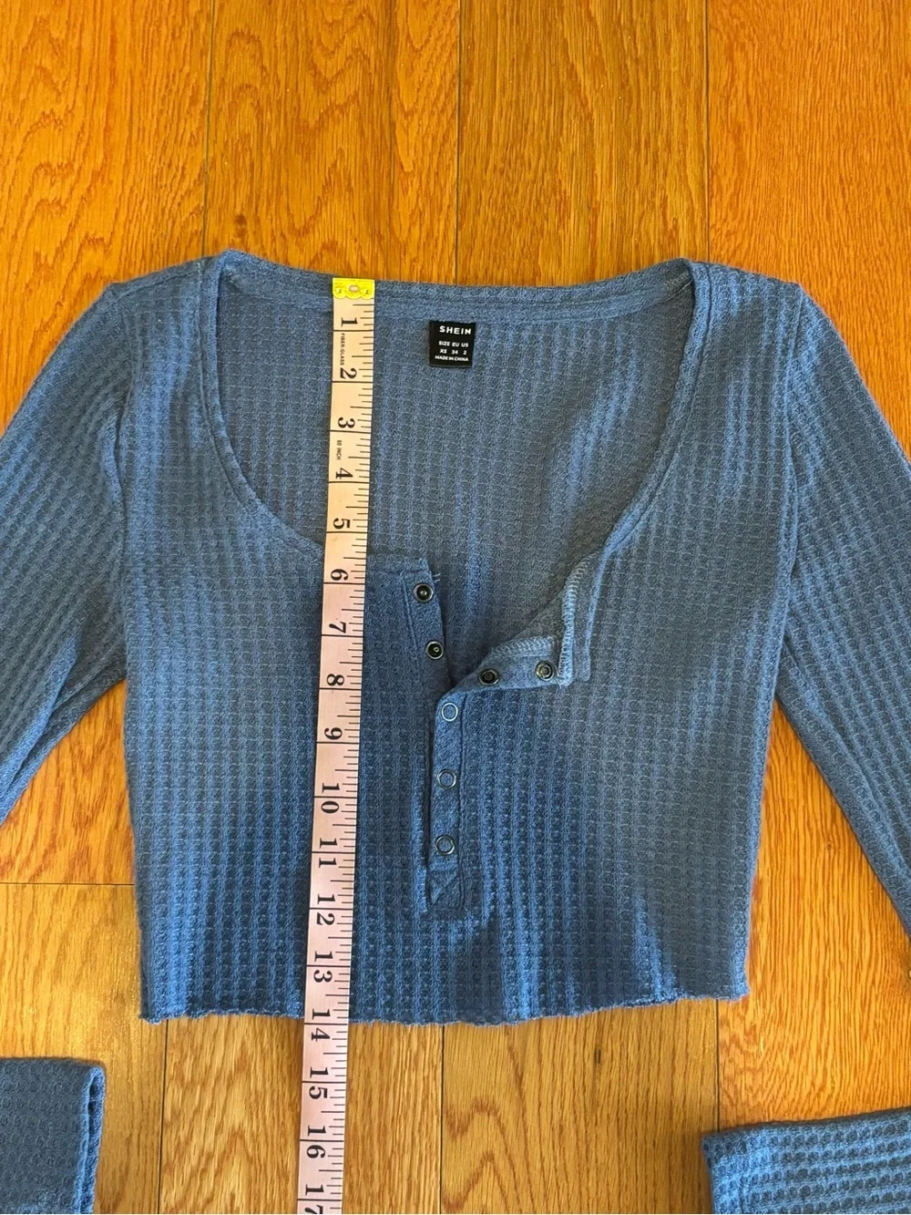 Long Sleeve Blue Waffle Knit Crop Top - Picture 3 of 6